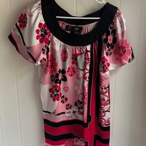 AGB Women's Black and Pink Floral Blouse